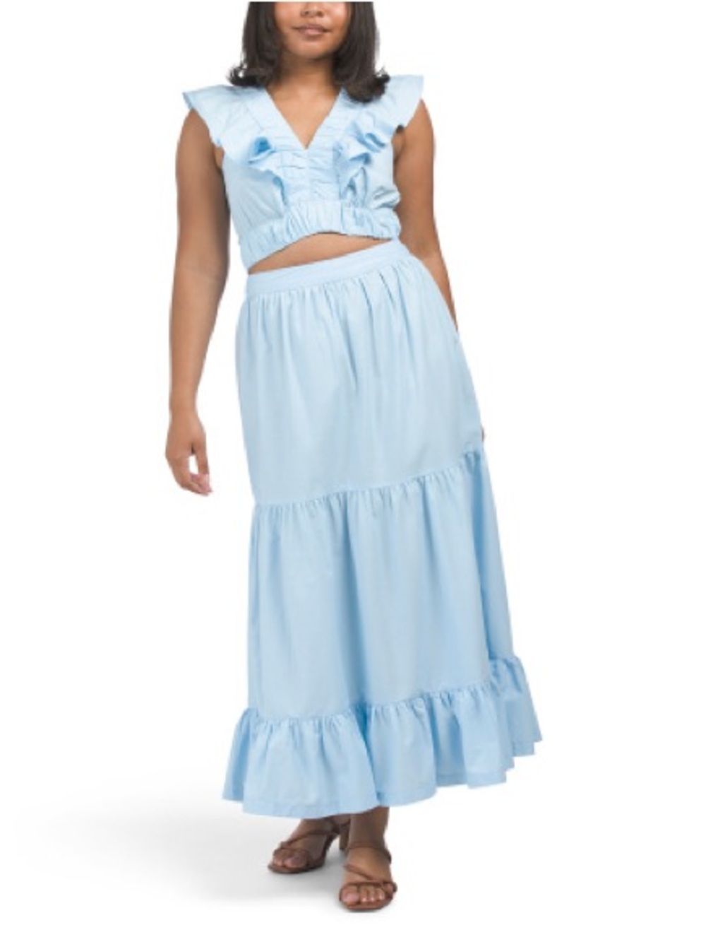 Light Blue Tiered Maxi Skirt - Women